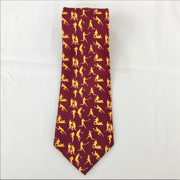 Baseball NWT Players Sports Tie Print Maroon by Barry Wells Necktie - Picture 1 of 7